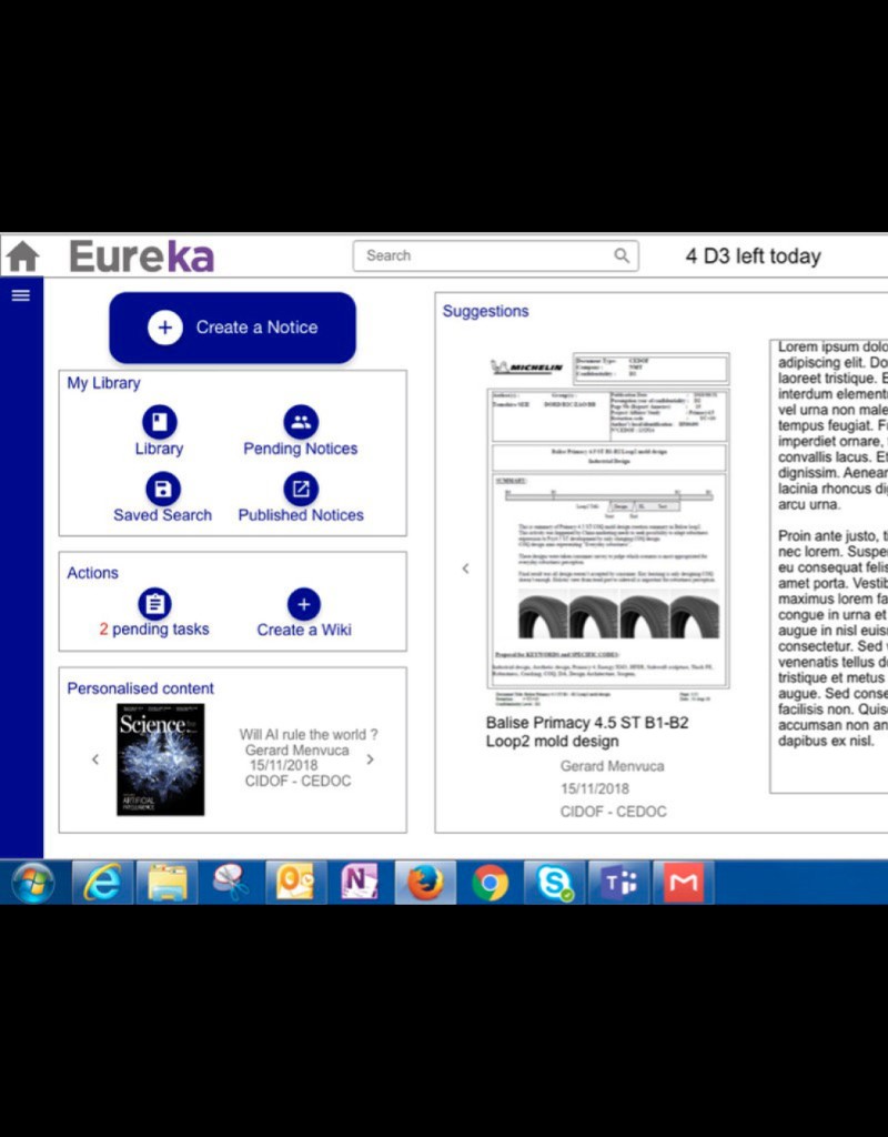 Eureka interface — My Library, Suggestions and document preview