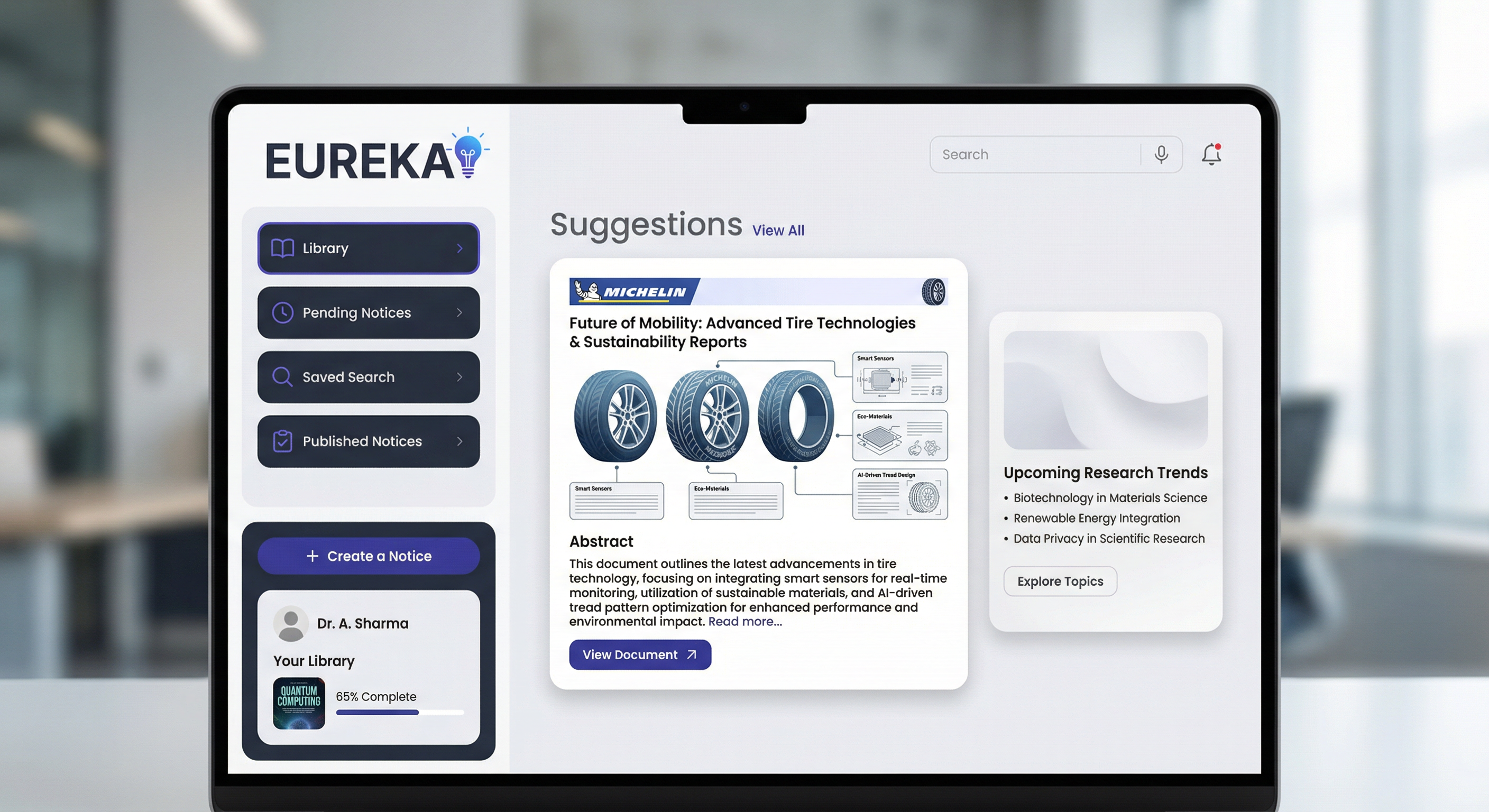 Modern redesign concept of the scientific documentation management interface